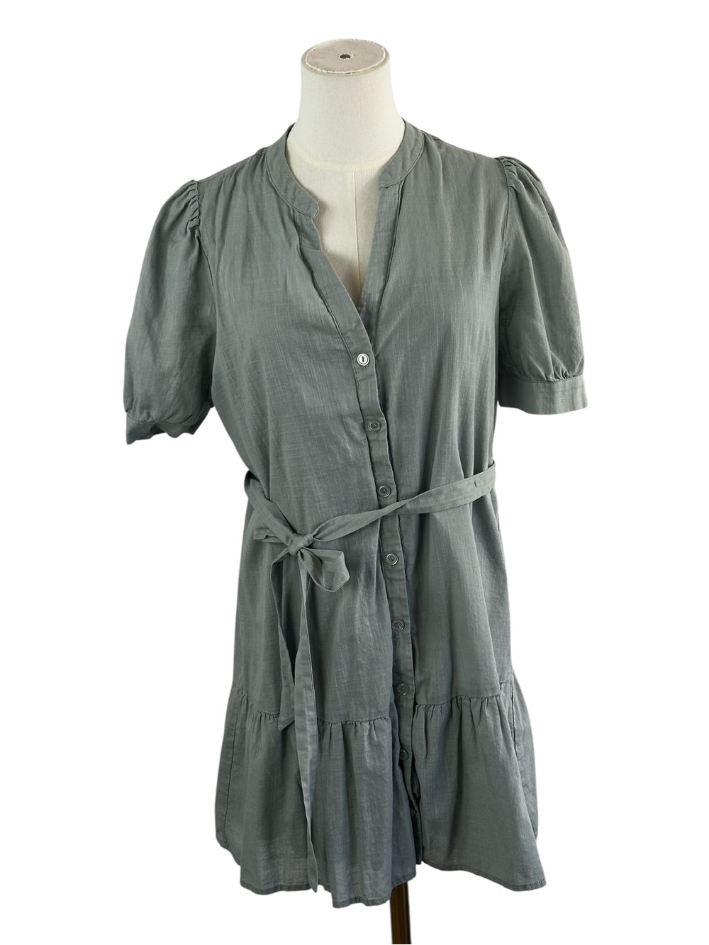 B. Darlin Sage Green Cottagecore Mini Dress Button Front Tie Waist Boho Minimal